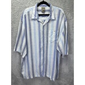 Vtg Jordan Craig Shirt Short‎ Sleeve Button Blue Stripe 2XL 100% Linen Pocket